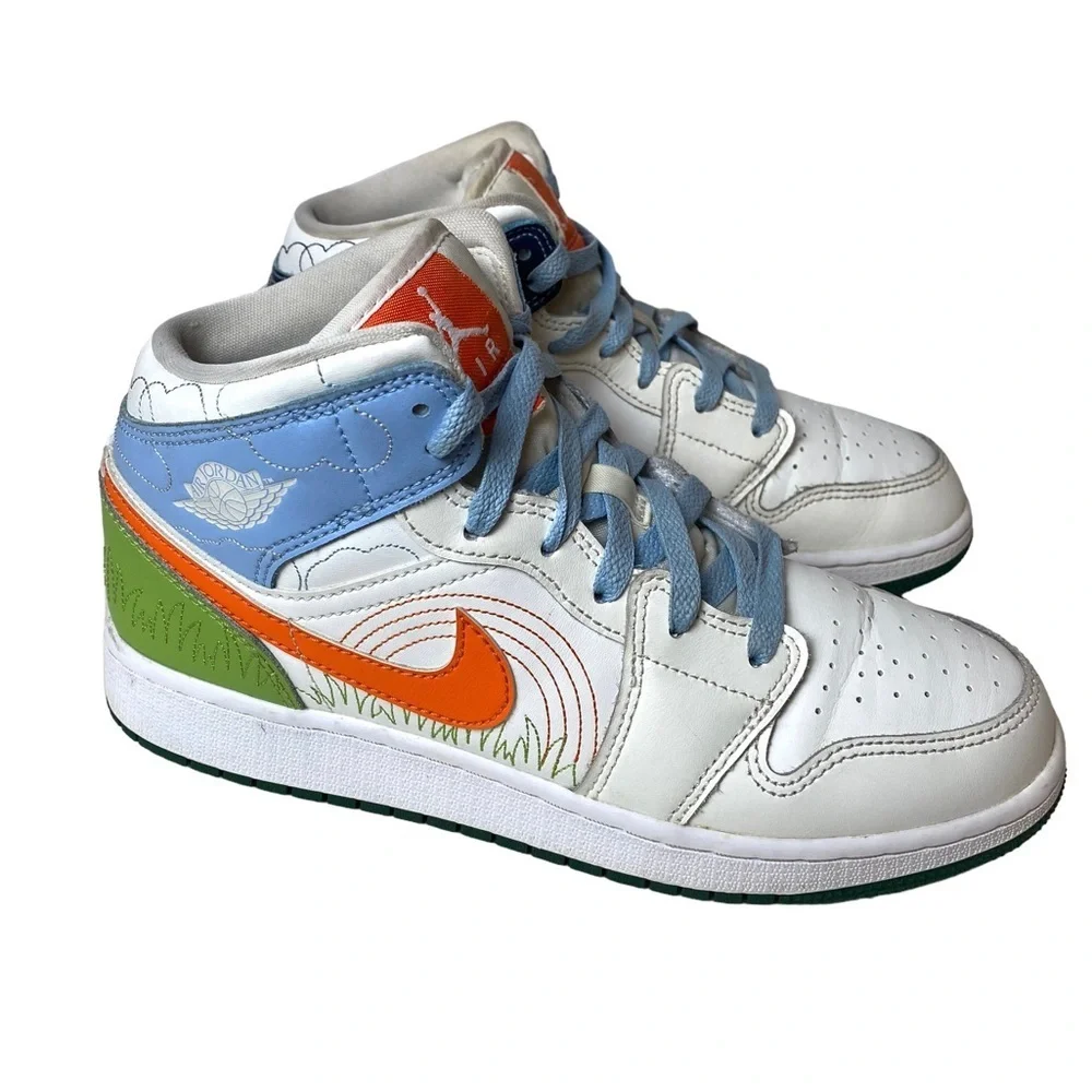 Nike Air Jordan 1 Mid SE GS Size 6.5Y 'STITCH'‎ Sail/Orange DX2462-100